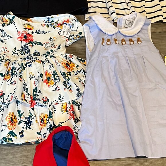 Bella Bean Girl's Blue Dress Bunnies 4T Girl Baby Easter Spring collared Parker - Picture 4 of 4